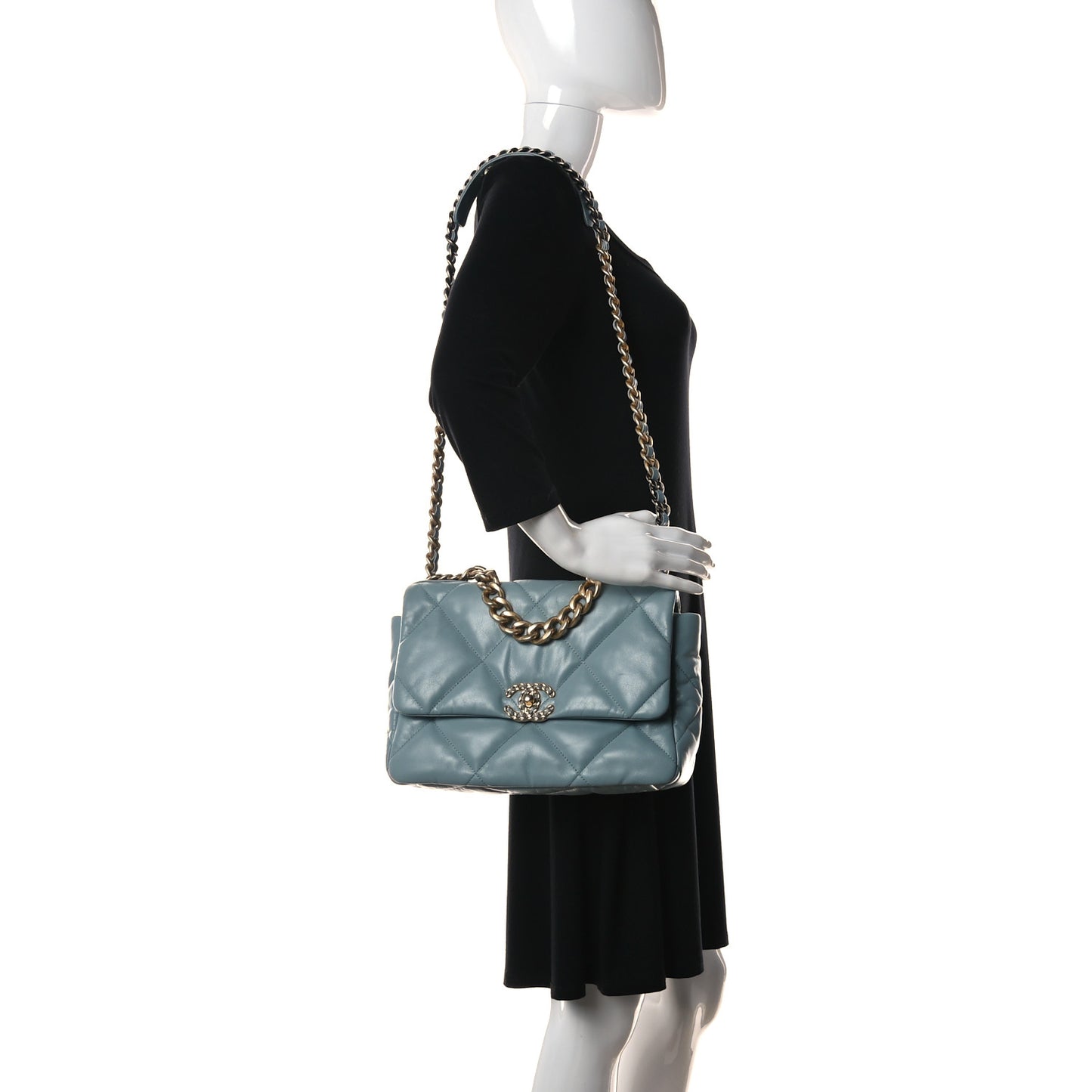Lambskin Quilted Large Chanel 19 Flap Light Blue