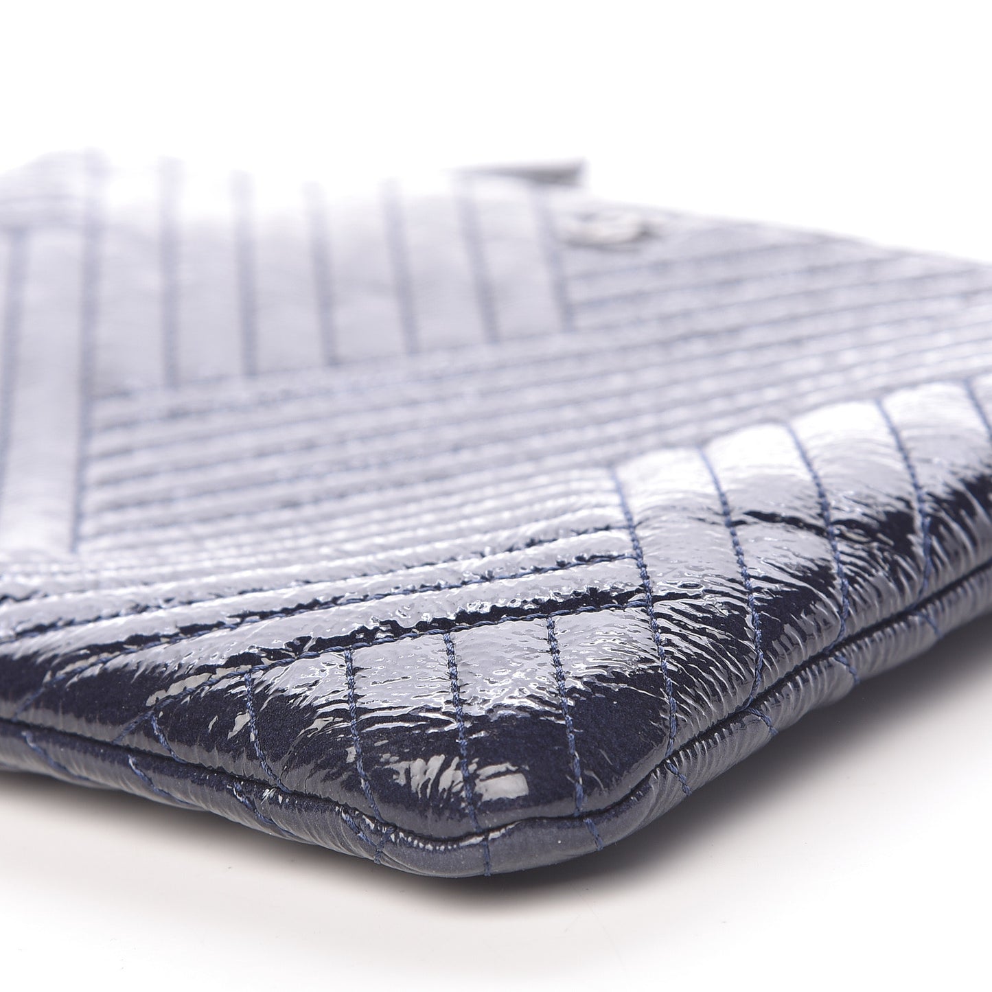 Distressed Patent Chevron Quilted Medium CC Crossing Cosmetic Case Blue