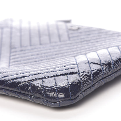 Chanel Distressed Patent Chevron Quilted Medium CC Crossing Cosmetic Case Blue 10 of 10
