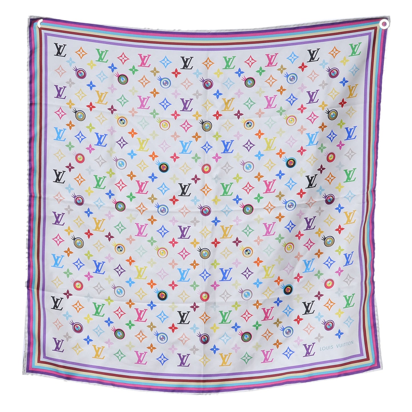 Silk Multicolor Eye Love Scarf White