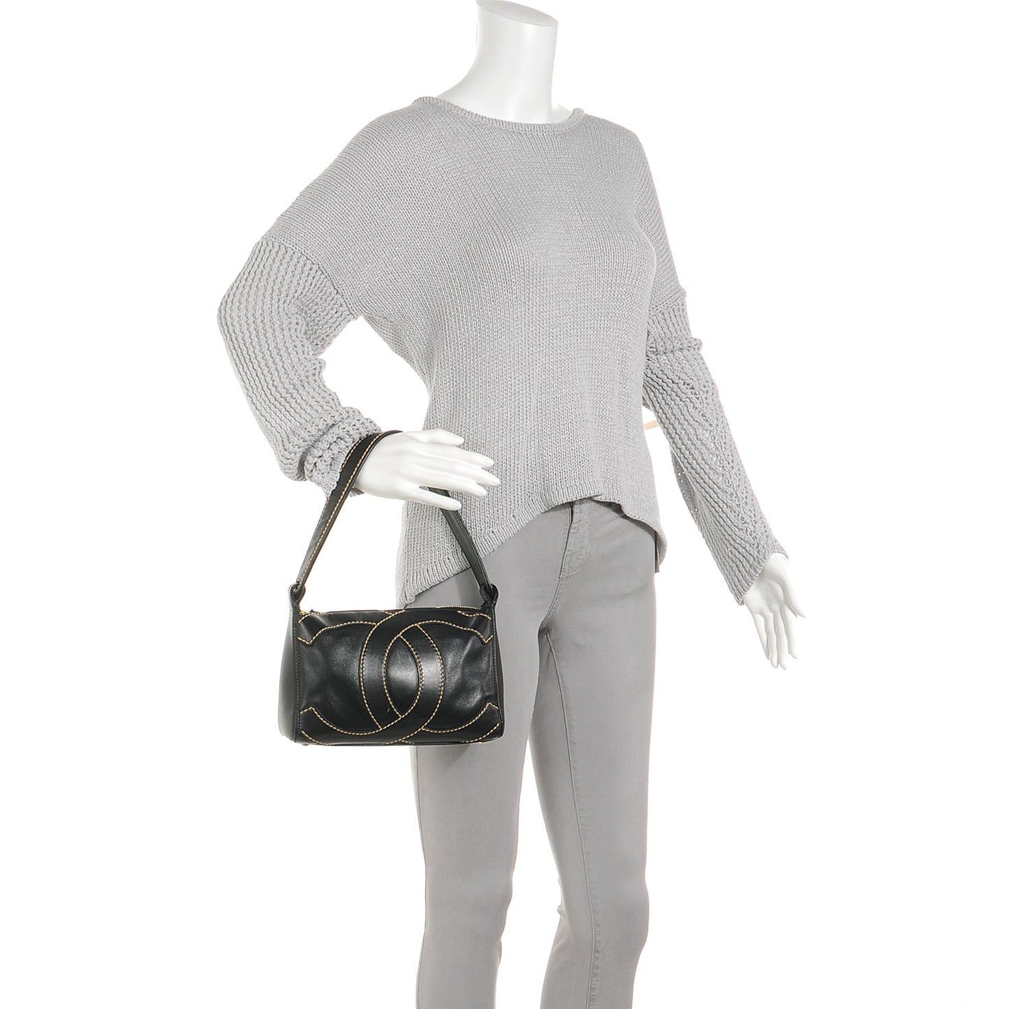 Caviar CC Stitched Small Hobo Black