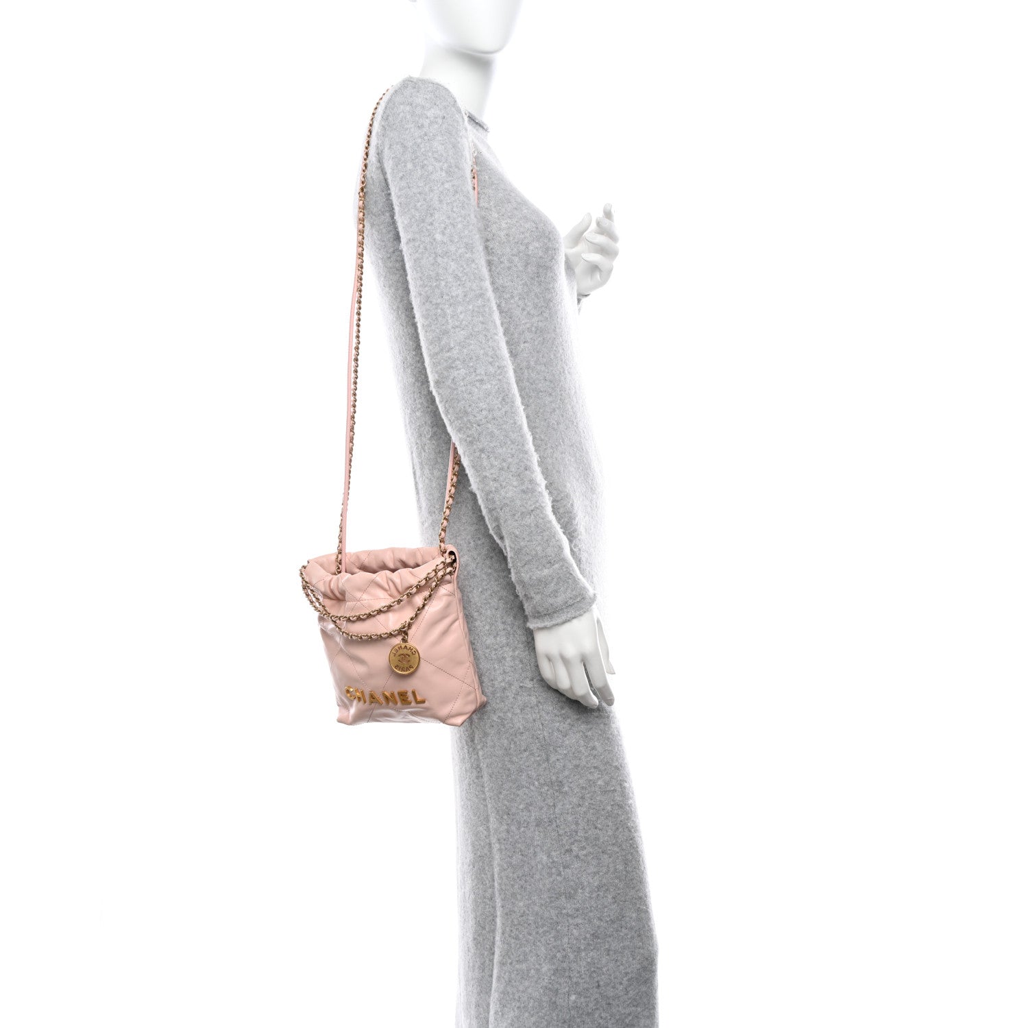 Chanel Shiny Calfskin Quilted Mini Chanel 22 Light Pink 2 of 10