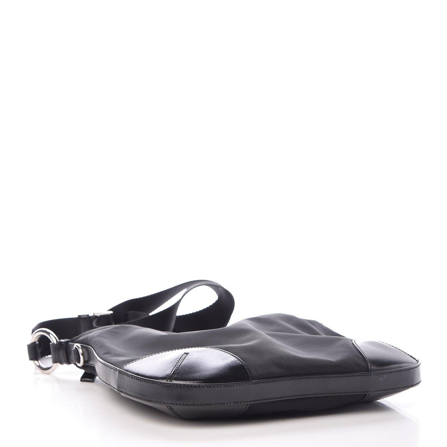 Tessuto Nylon Calfskin Flat Messenger Bag Black