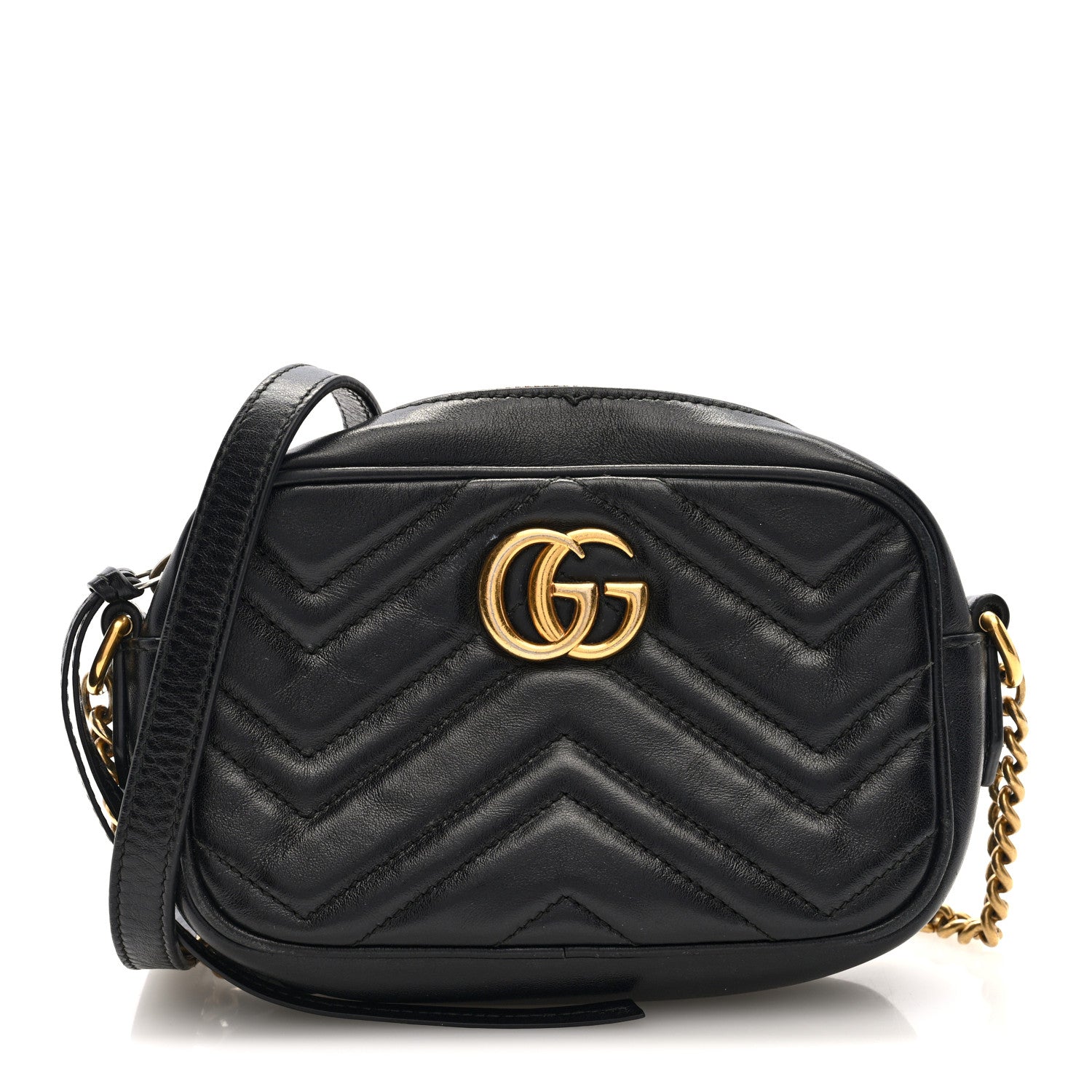 Gucci Calfskin Matelasse Mini GG Marmont Chain Shoulder Bag Black 1 of 10