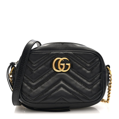 Gucci Calfskin Matelasse Mini GG Marmont Chain Shoulder Bag Black 1 of 10