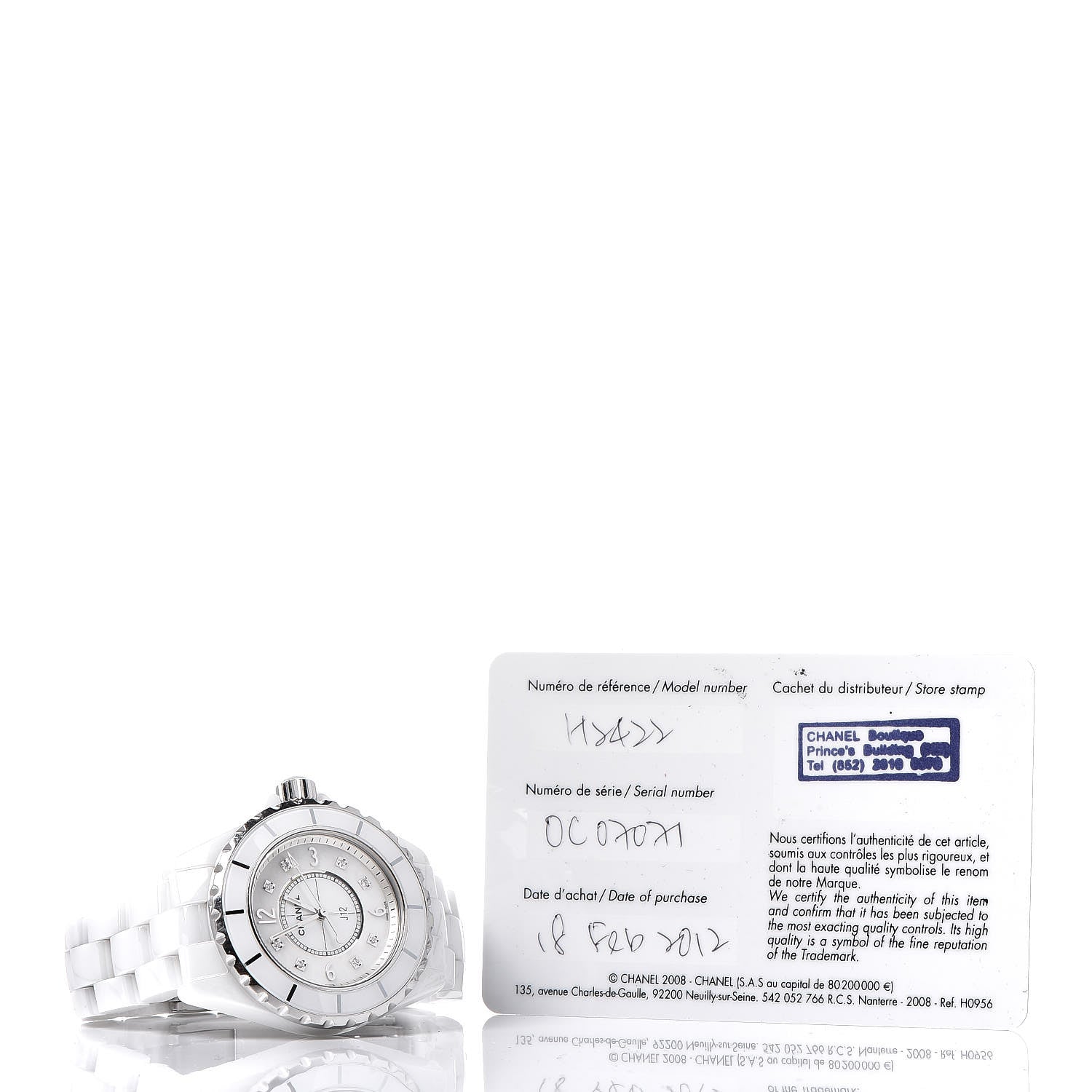 Chanel Stainless Steel Ceramic Diamond Mother of Pearl 33mm J12 Quartz Watch White 7 of 7