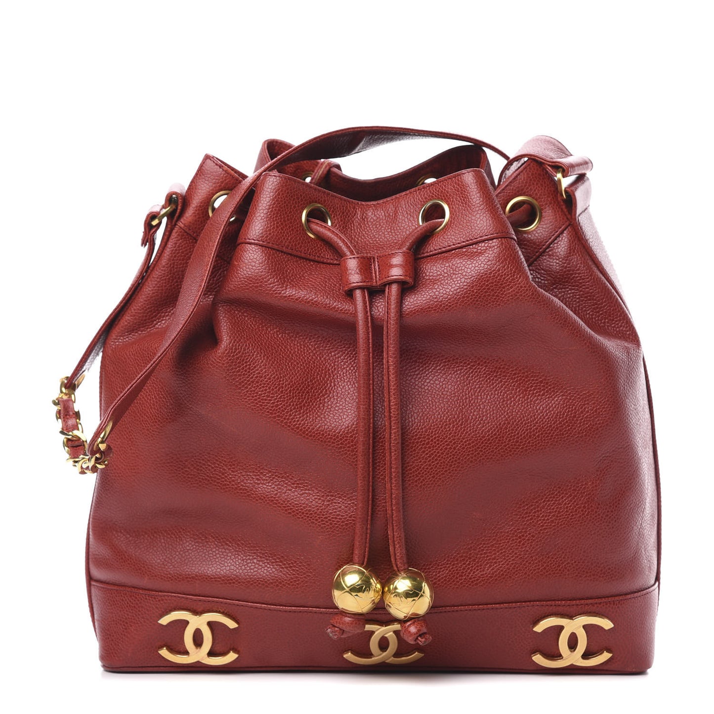 Caviar CC Drawstring Shoulder Bag Red
