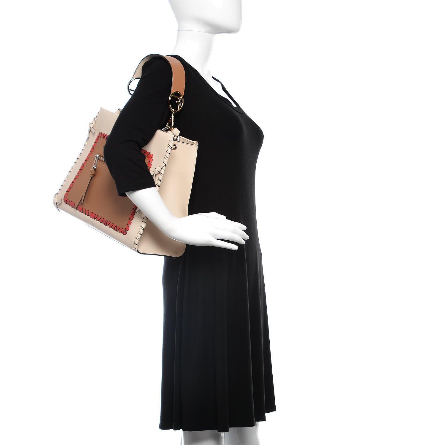 Fendi Vitello Century F is Fendi Whipstitch Bi-Color Regular Runaway Satchel Camelia Orzo Multicolor 3 of 12