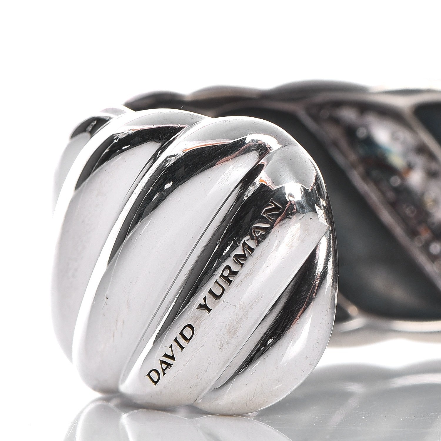 David Yurman Sterling Silver Diamond 24mm Sculpted Cable Cuff 4 of 8