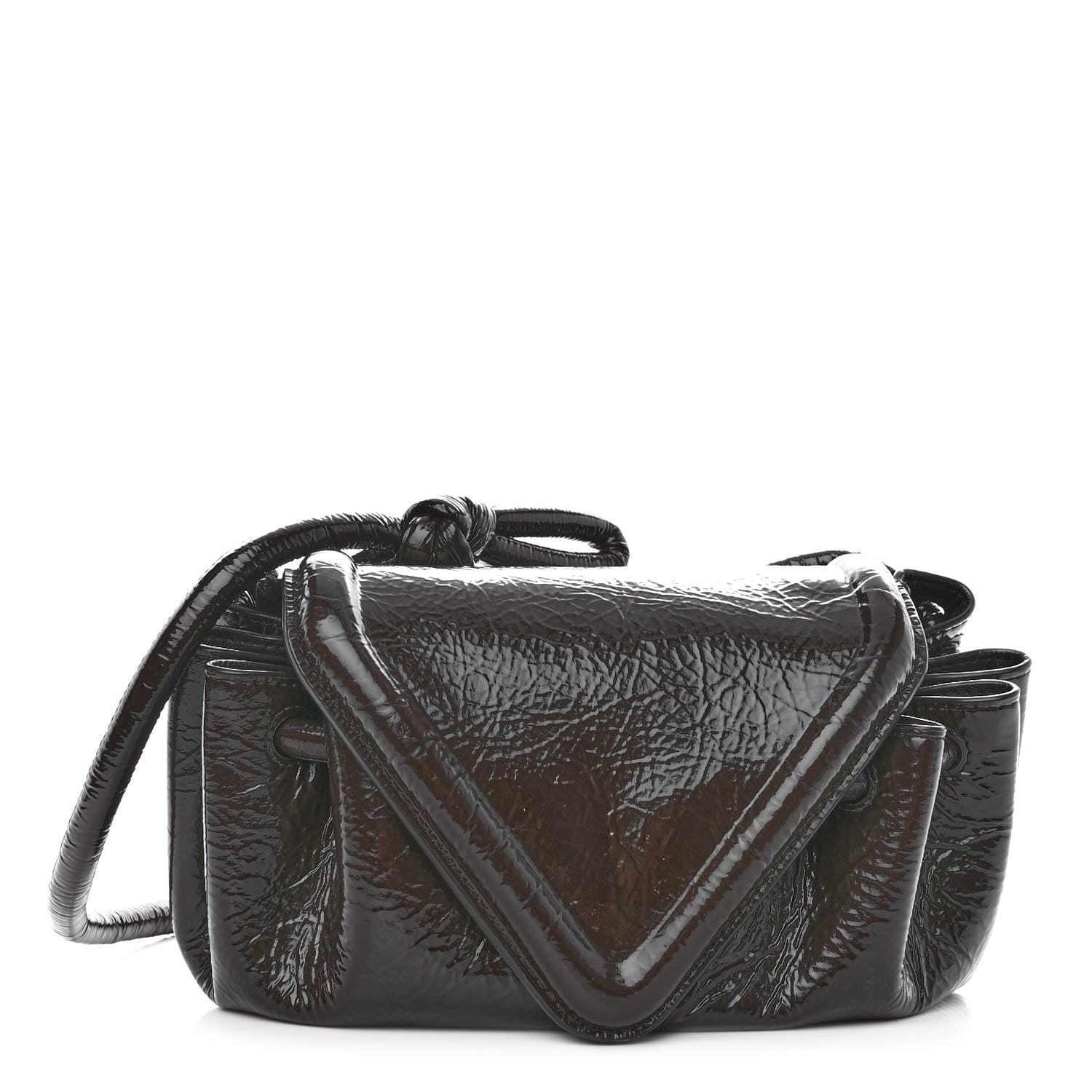 Bottega Veneta Patent Deerskin Small Beak Triangle Flap Shoulder Bag Fondant 1 of 9