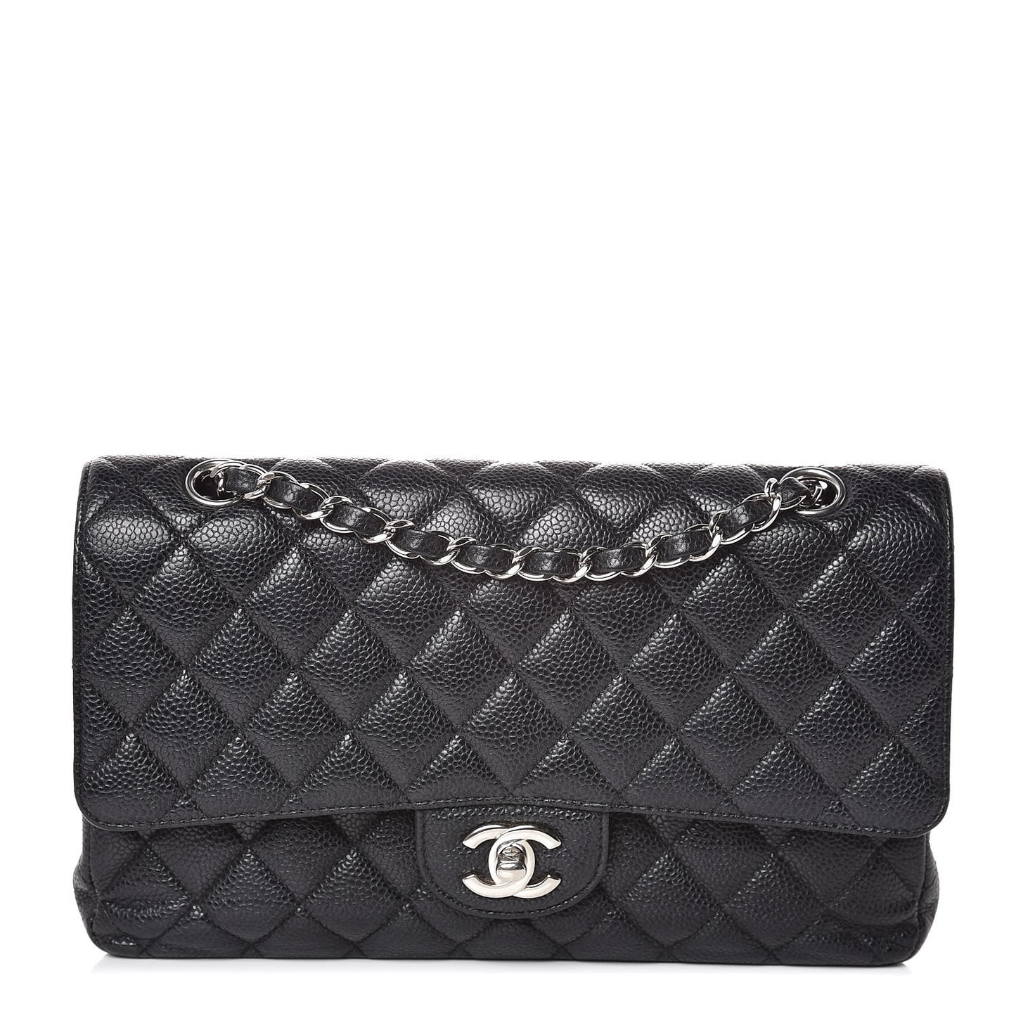 Caviar Quilted Medium Double Flap Black
