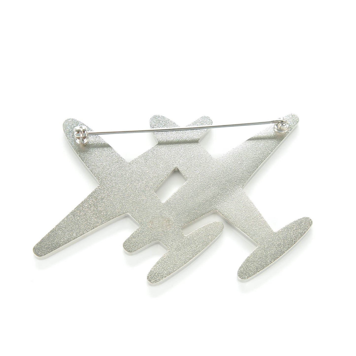 Metal Resin Mirror CC Airplane Brooch Black Silver
