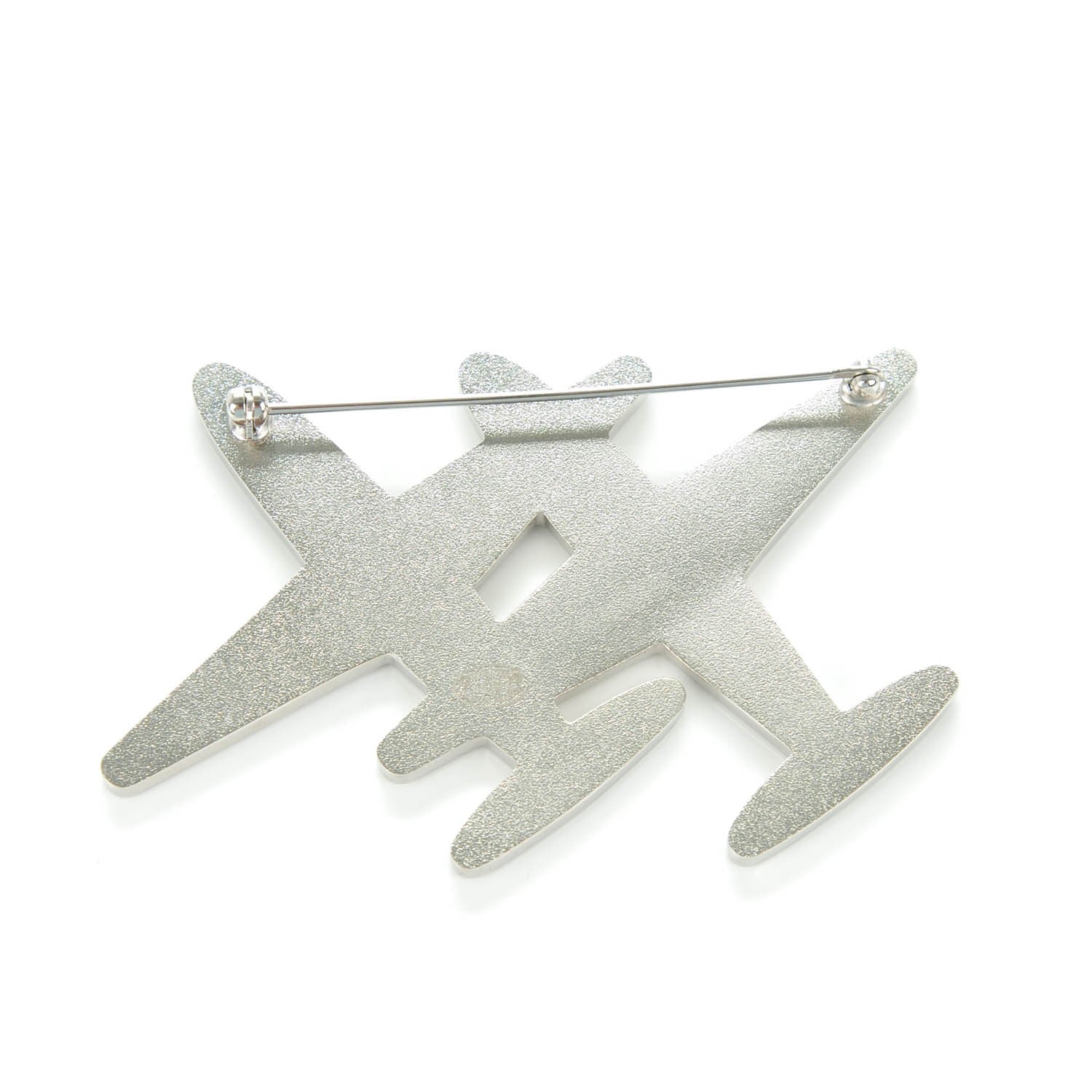 Chanel Metal Resin Mirror CC Airplane Brooch Black Silver 3 of 6