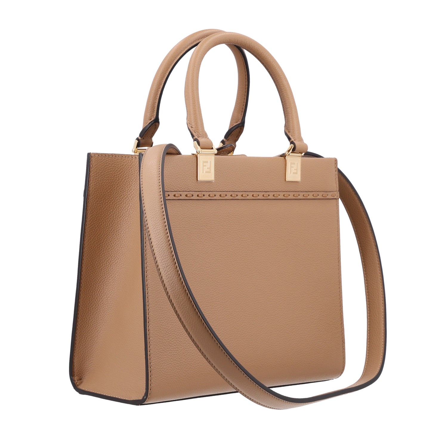 Vitello Santa Barbara Woven Logo Small Fendi Sunshine Shopper Tote Cappucino
