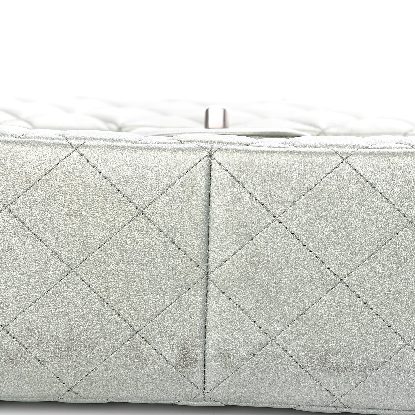Metallic Lambskin Quilted Jumbo Double Flap Green