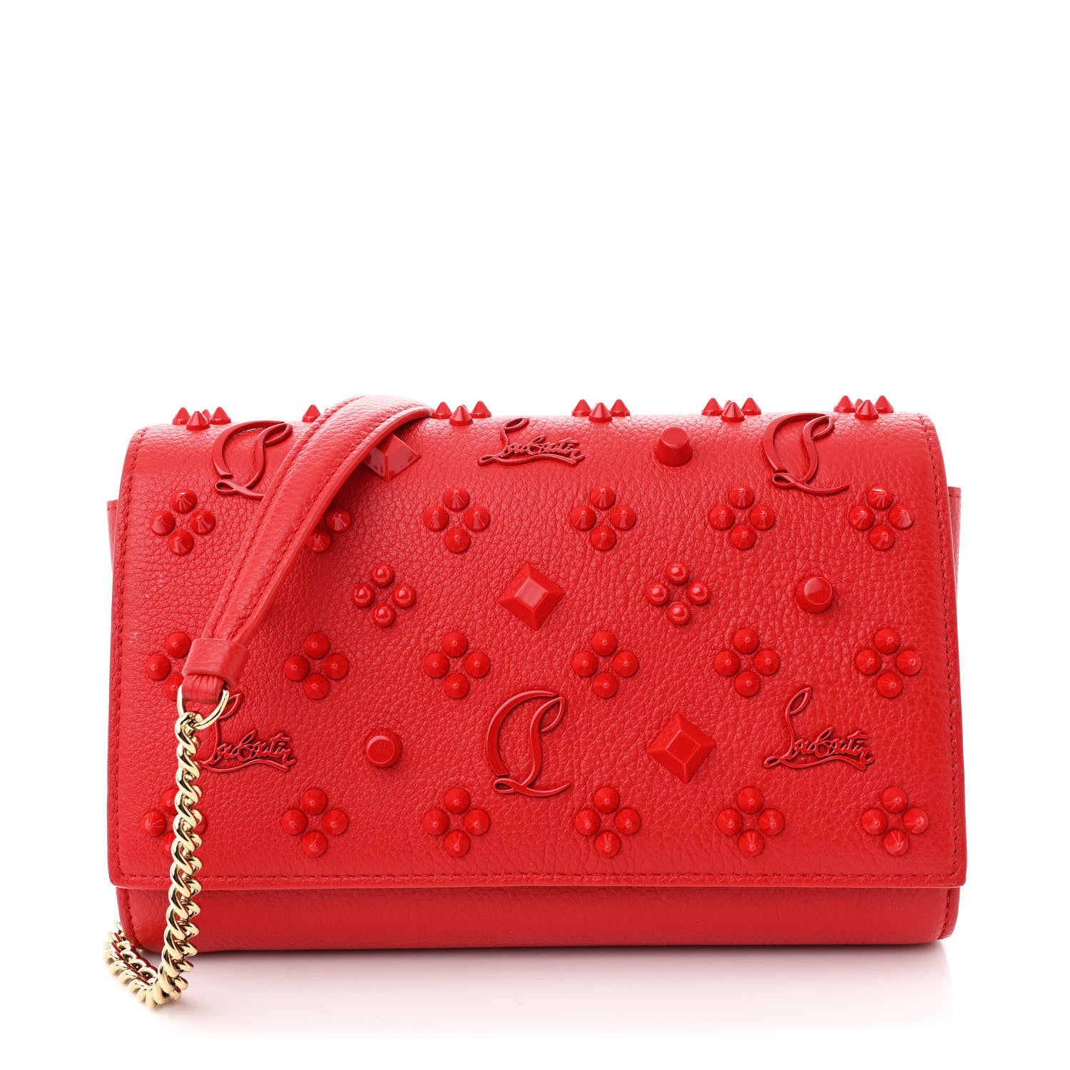 Christian Louboutin Calfskin Spikes Loubinthesky Paloma Clutch Red 1 of 12