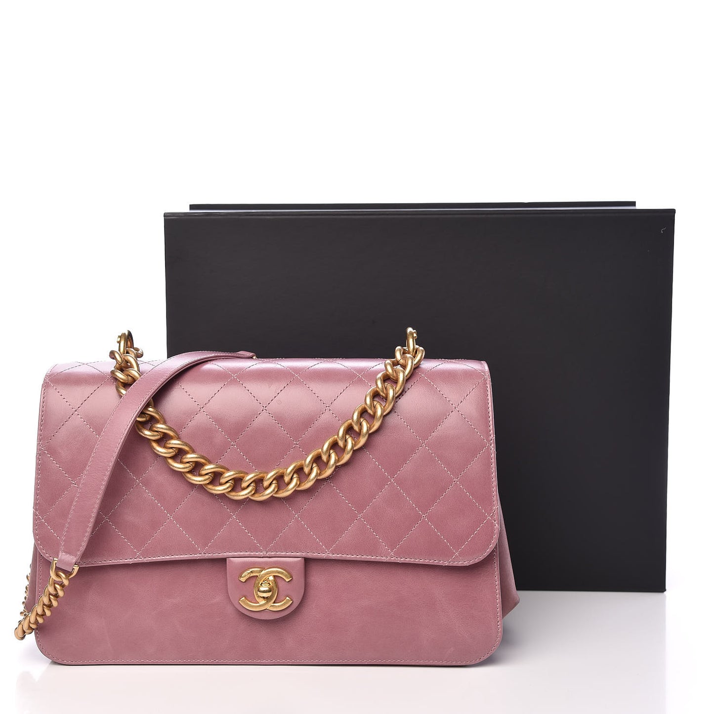 Calfskin Quilted Straight Lined Flap Purple