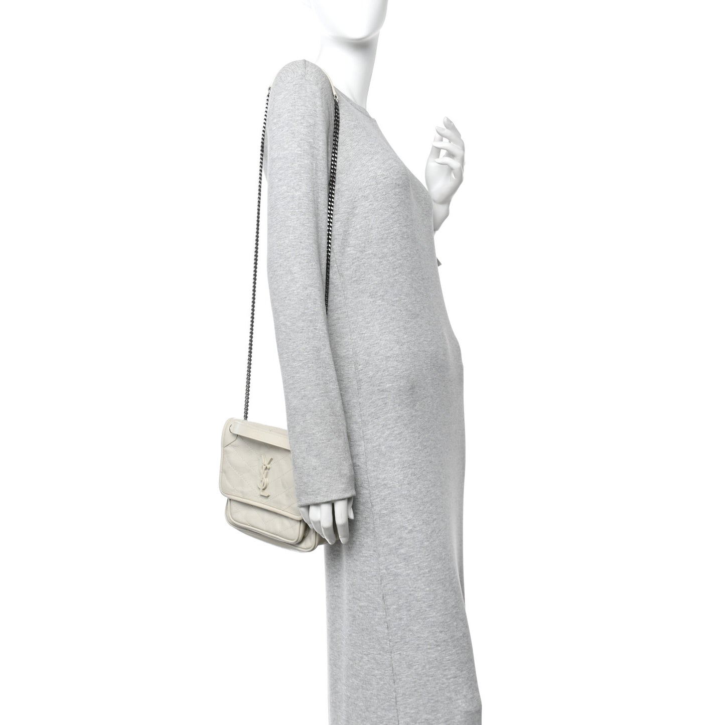 Crinkled Calfskin Matelasse Monogram Baby Niki Chain Satchel Ivory