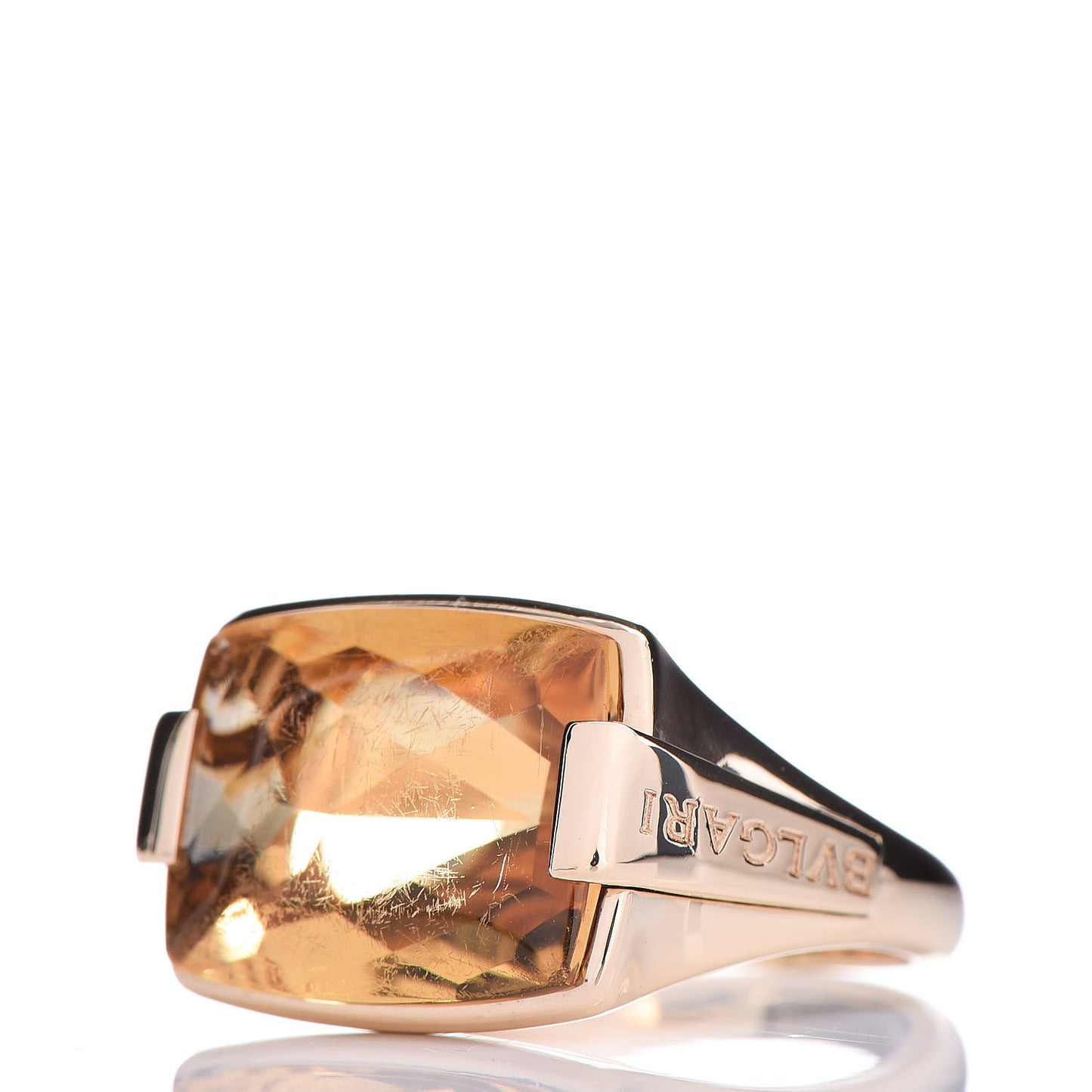 BVLGARI 18K Yellow Gold Citrine Metropolis Ring 56 7.5