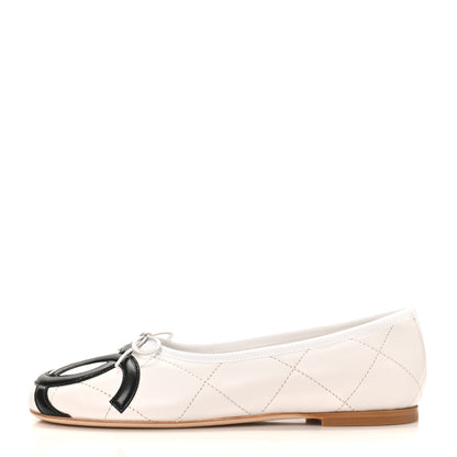 Chanel Lambskin Quilted CC Cambon Ballet Flats 37 White Black 1 of 10