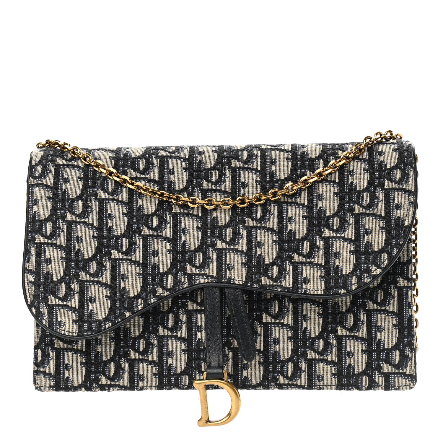 Christian Dior Oblique Saddle Chain Pouch Blue 1 of 11