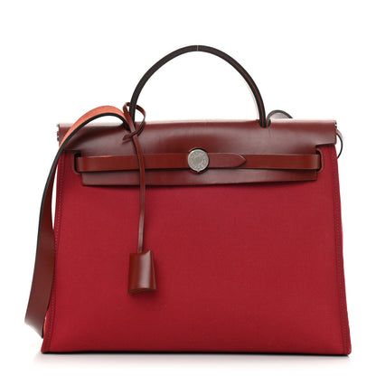 Hermes Military Toile Vache Hunter Herbag Zip 31 PM Rouge Grenat 3 of 15