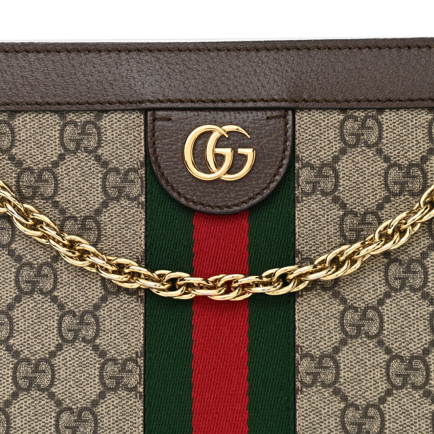 GG Supreme Monogram Web Medium Ophidia Chain Shoulder Bag Brown