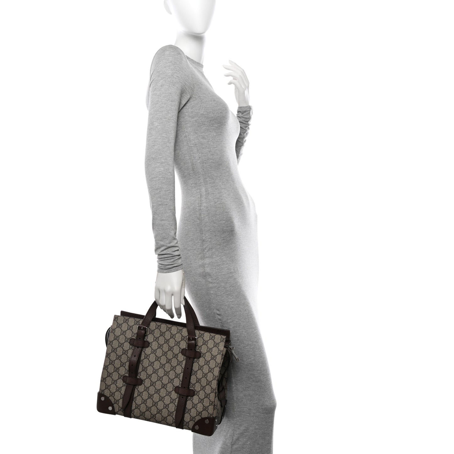 GG Supreme Monogram Textured Dollar Calfskin Small Detail Tote Beige Ebony New Acero