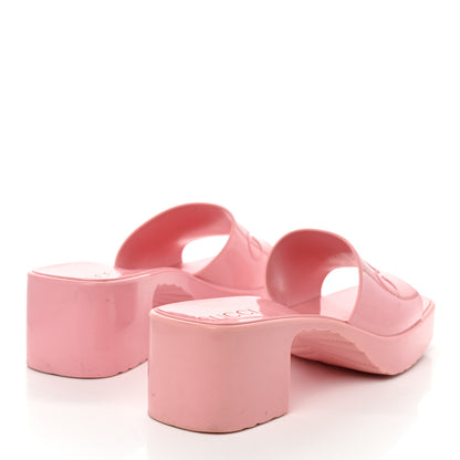 Gucci Rubber Gucci Logo Womens Platform 20/60mm Slide Sandals 37 Wild Rose 4 of 8