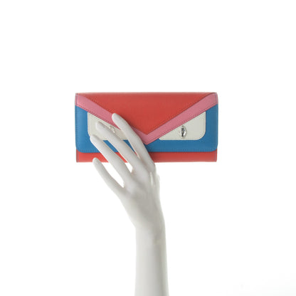 Fendi Vitello Elite Crystal Eye Monster Continental Wallet Royal Blue Papavero Multicolor 2 of 7