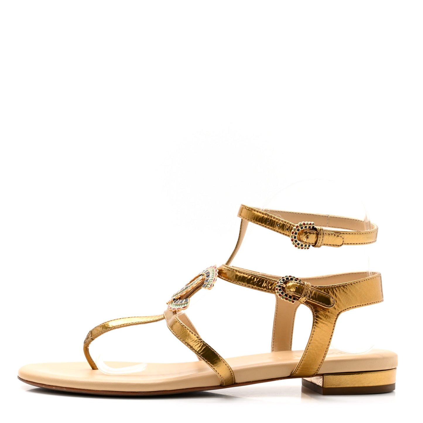 Laminated Lambskin Enamel CC Thong Sandals 38.5 Golden