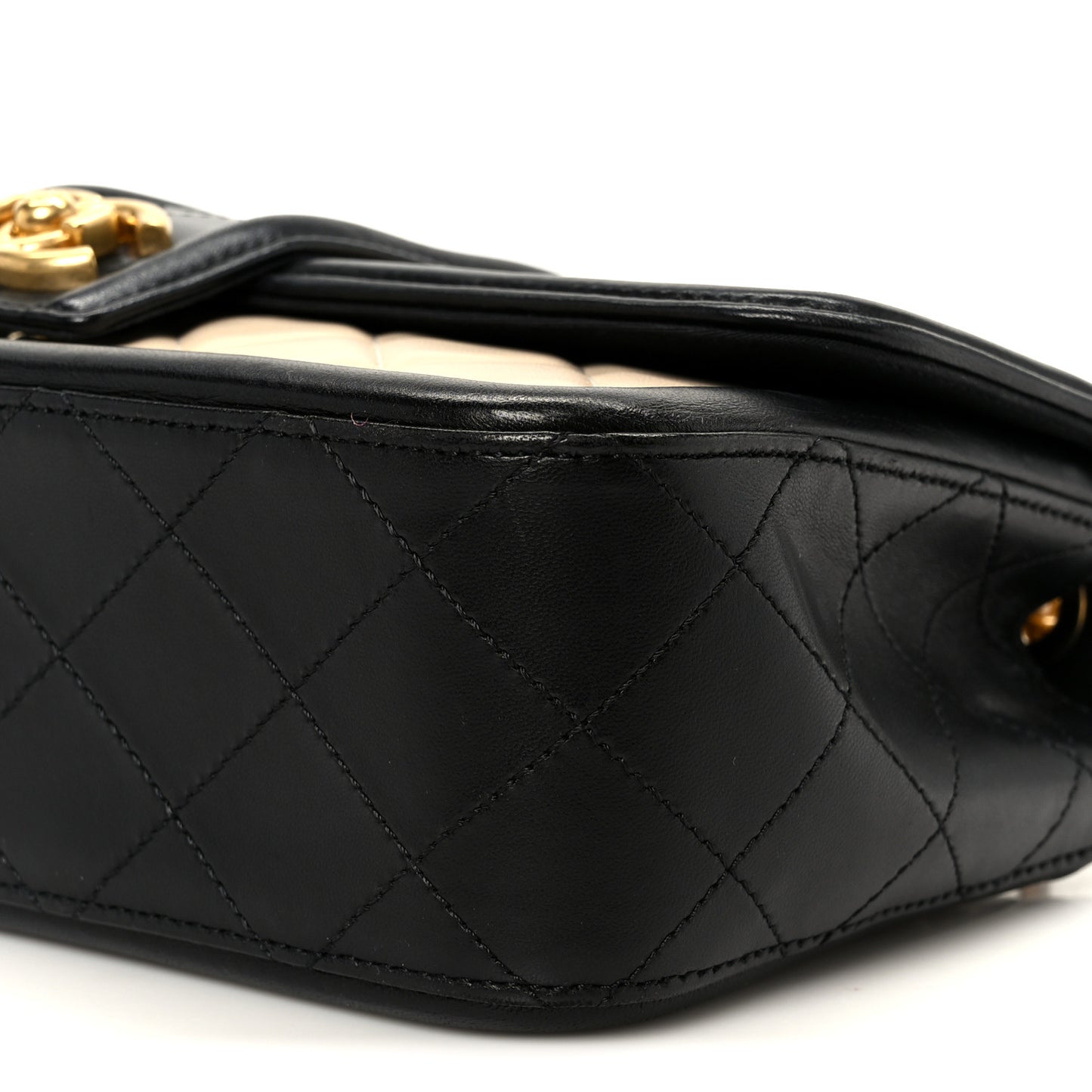 Lambskin Quilted Medium Elegant CC Flap Beige Black