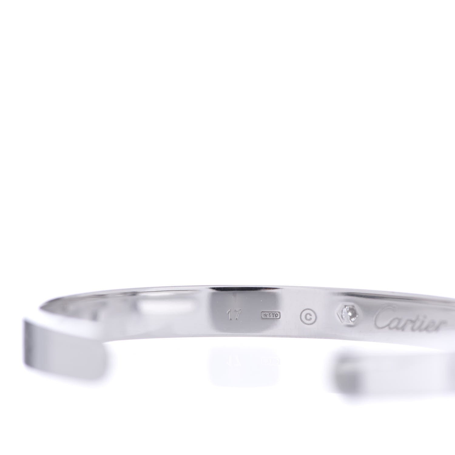 Cartier 18K White Gold 1 Diamond LOVE Cuff Bracelet 17 4 of 6