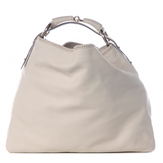 Gucci Leather Horsebit Chain Large Hobo Ivory 1 of 7