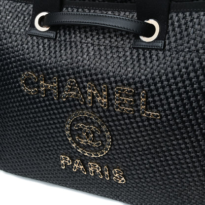Chanel Straw Raffia Calfskin Chain Medium Deauville Tote Black 14 of 15