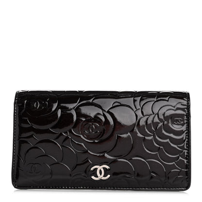 Chanel Patent Camellia Embossed Yen Wallet Black 1 of 13