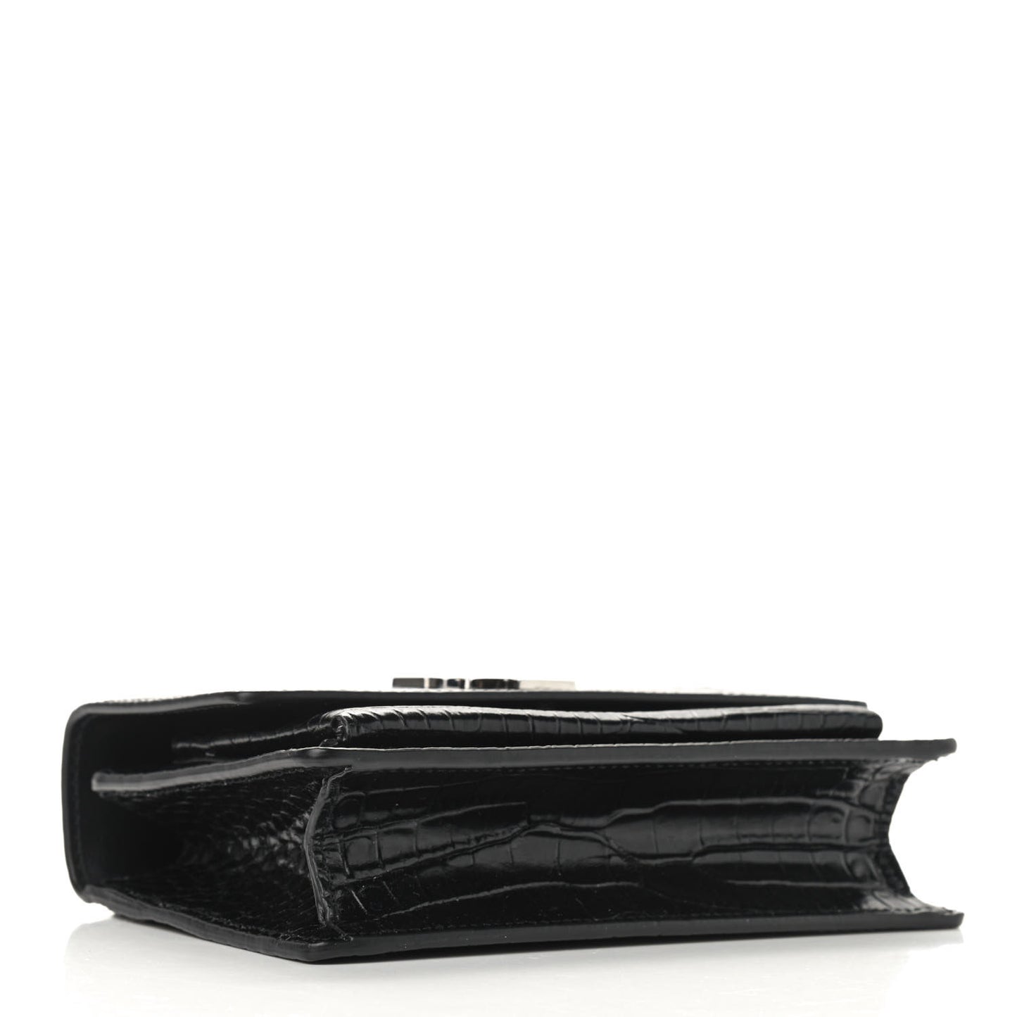 Calfskin Crocodile Embossed Monogram Sunset Chain Wallet Black
