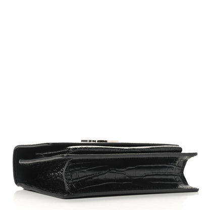 Saint Laurent Calfskin Crocodile Embossed Monogram Sunset Chain Wallet Black 4 of 8