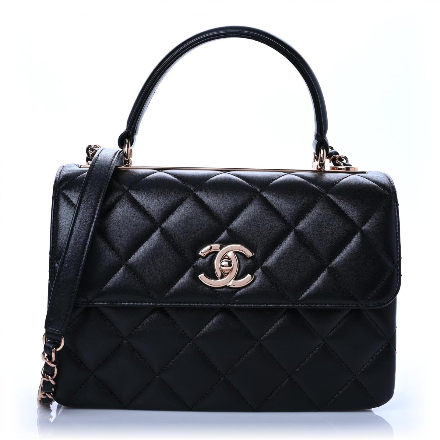 Lambskin Quilted Small Trendy CC Dual Handle Flap Bag Black