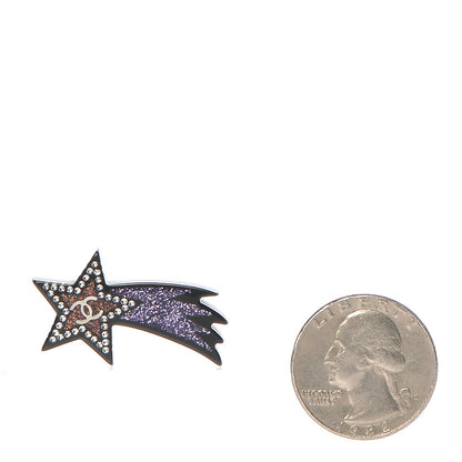Chanel Resin Crystal CC Shooting Star Earrings Silver Purple 2 of 6