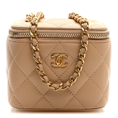 Chanel Lambskin Quilted Pearl Crush Mini Vanity Case With Chain Beige 1 of 10