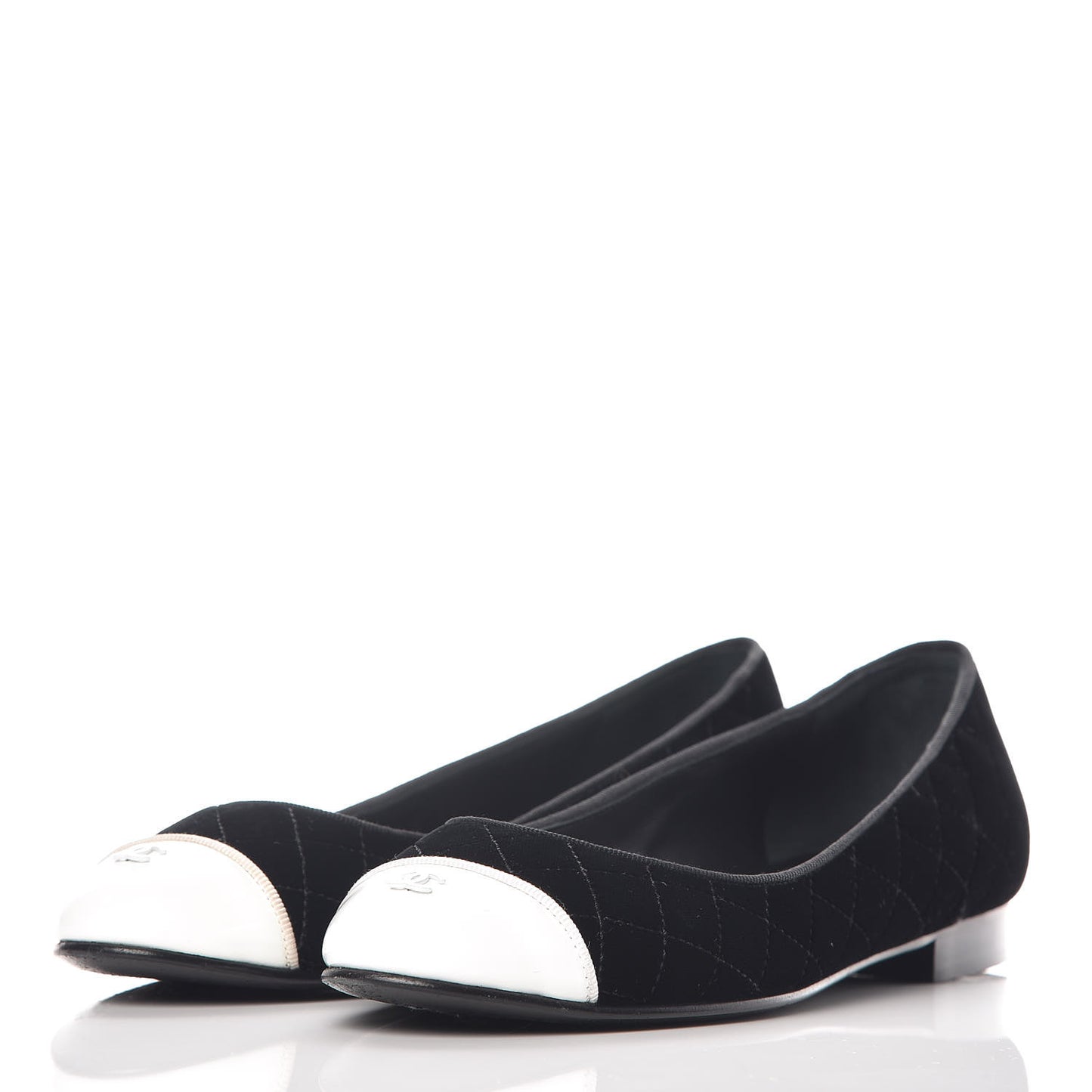 Velvet Lambskin Cap Toe Ballerina Flats 36.5 Black