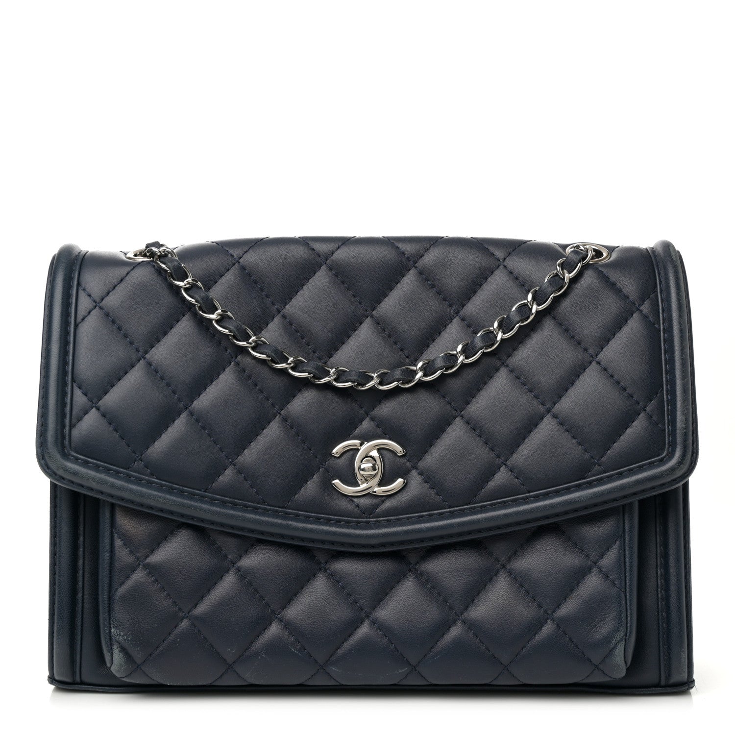 Chanel Lambskin Quilted Large Geometric Flap Navy 1 of 14