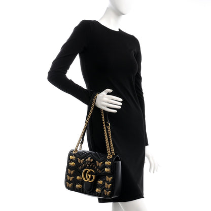 Gucci Calfskin Matelasse Animal Studs Medium GG Marmont Shoulder Bag Black 3 of 9