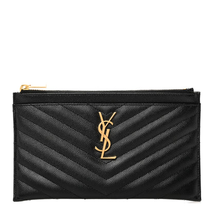 Saint Laurent Grain De Poudre Chevron Monogram Bill Pouch Black 1 of 7