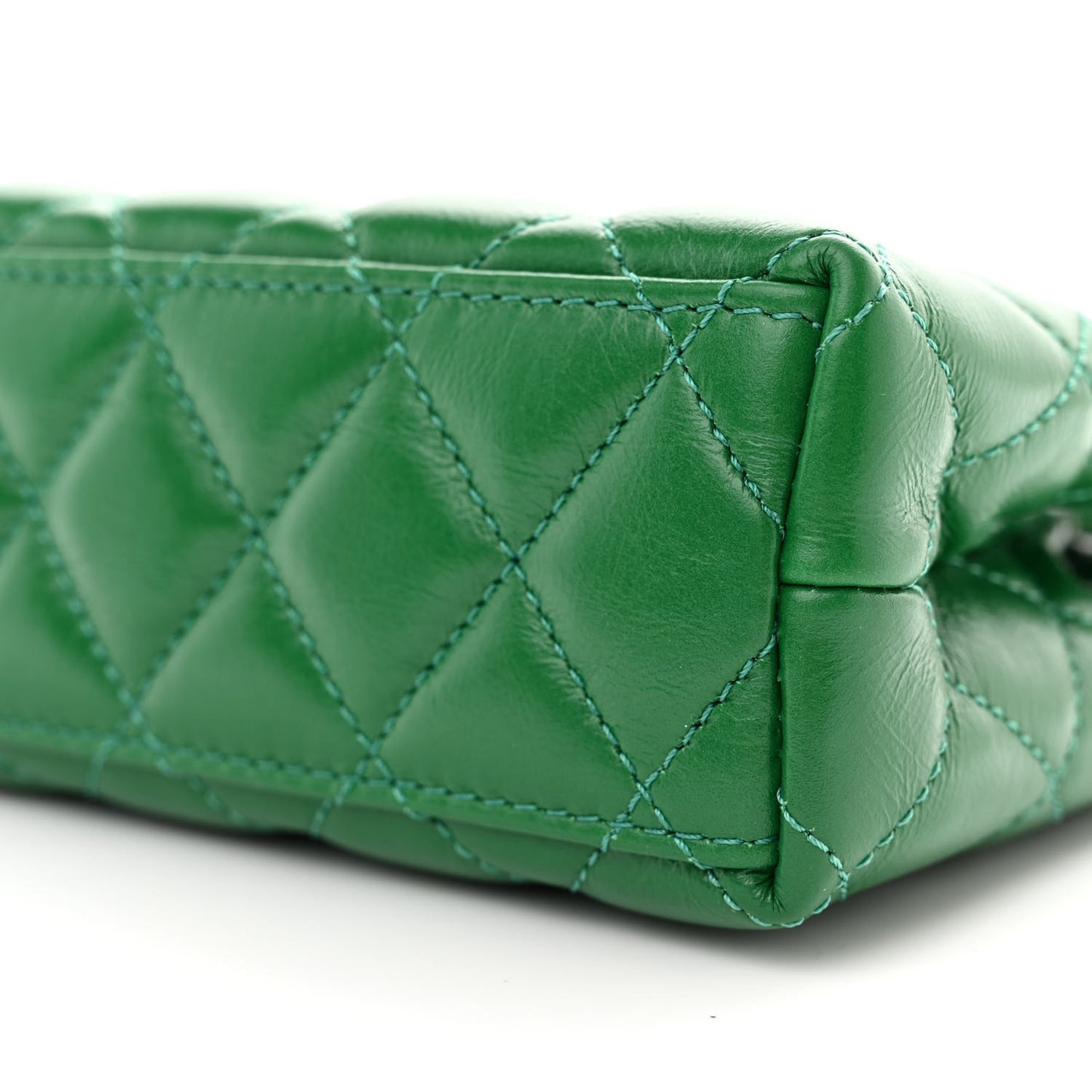 Shiny Aged Calfskin Quilted Nano Kelly Shopper Green