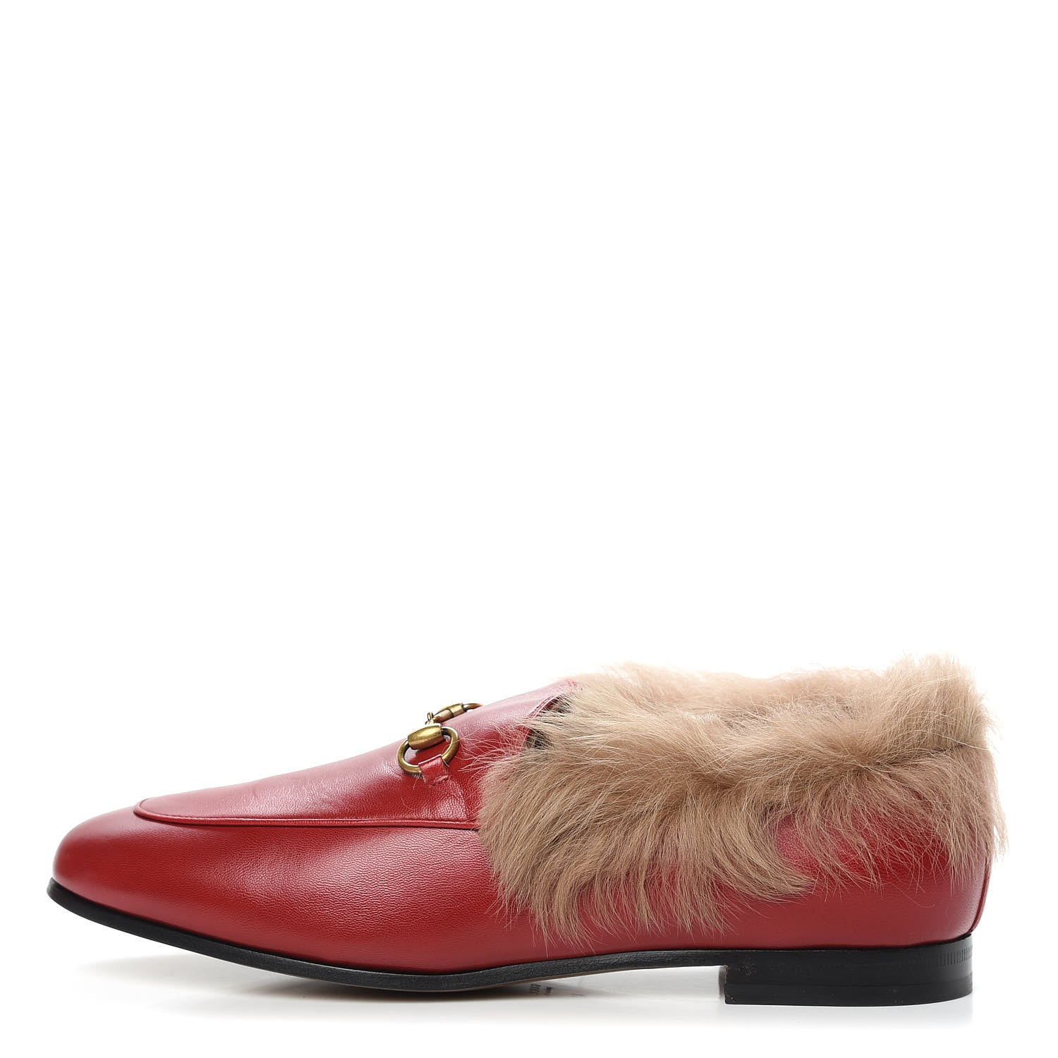 Gucci Malaga Kid Fur Womens Jordaan Loafers 41 Hibiscus Red Natural 1 of 7