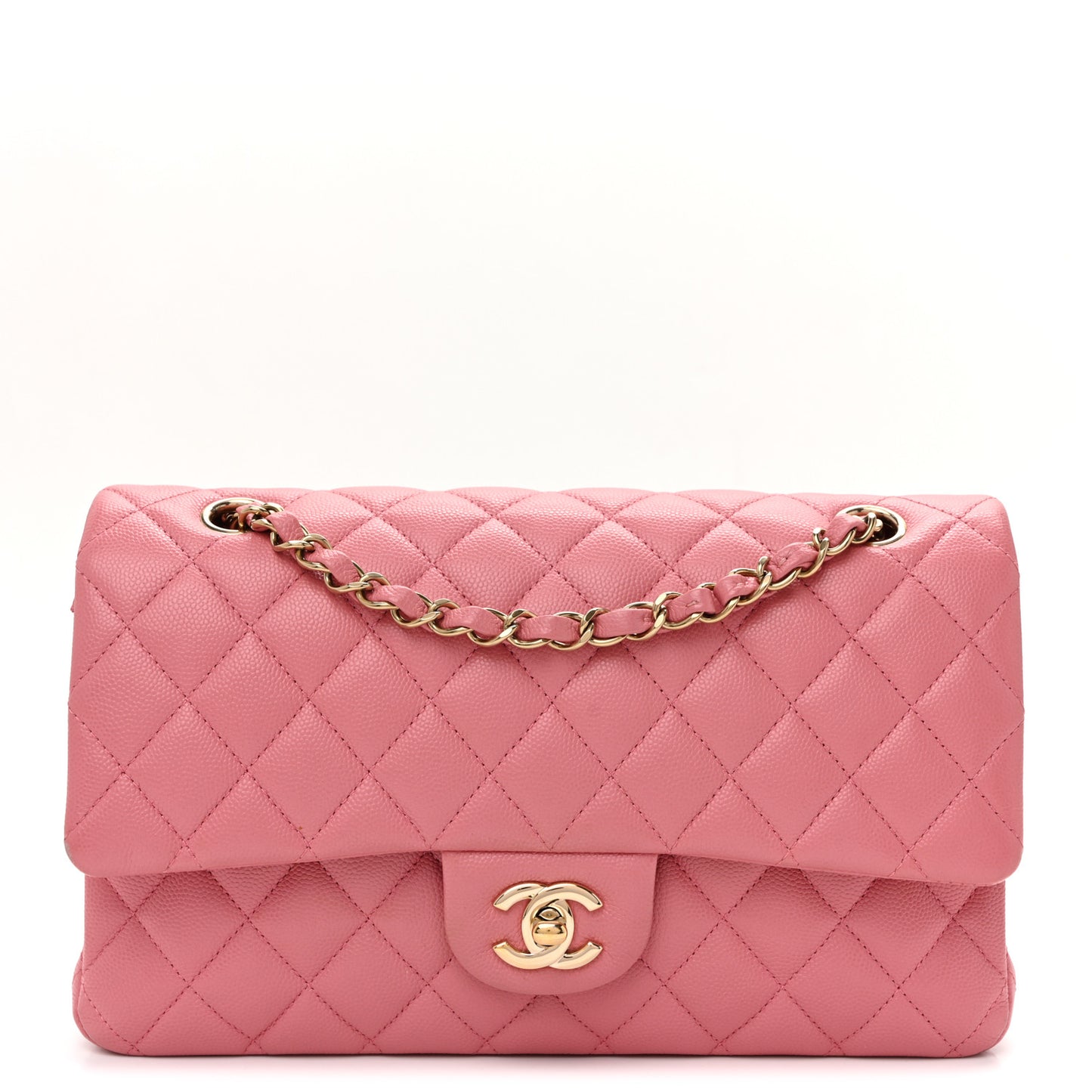 Caviar Quilted Medium Double Flap Pink