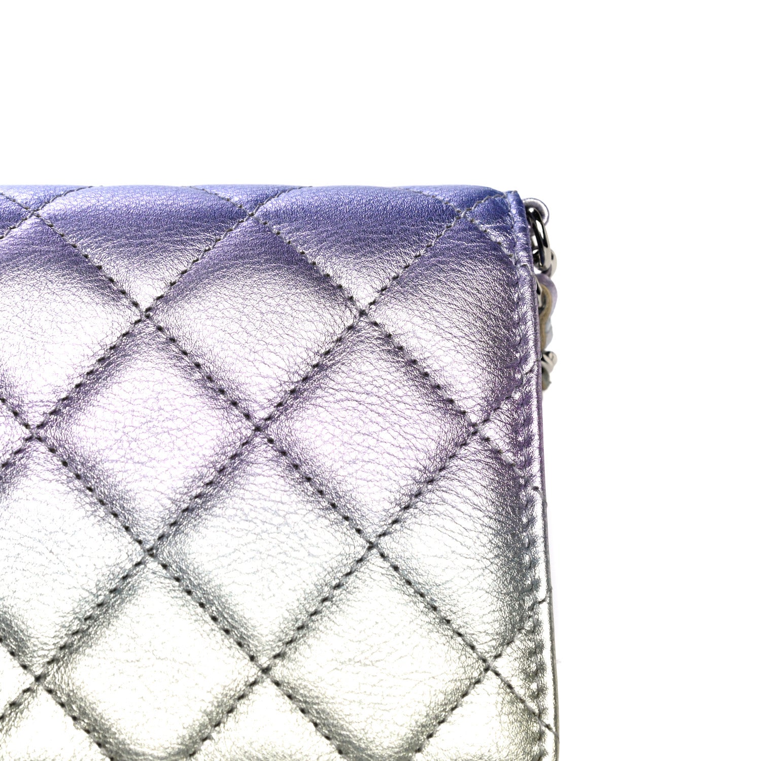Chanel Gradient Metallic Calfskin Quilted Wallet On Chain WOC Silver Blue Yellow Purple 11 of 19