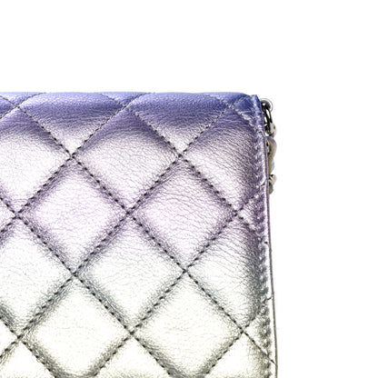Chanel Gradient Metallic Calfskin Quilted Wallet On Chain WOC Silver Blue Yellow Purple 11 of 19